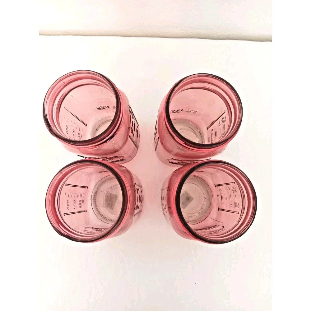 Set of 4 Pink Mason Jar Style Glass Vases Candle Holders Decorative 24 oz